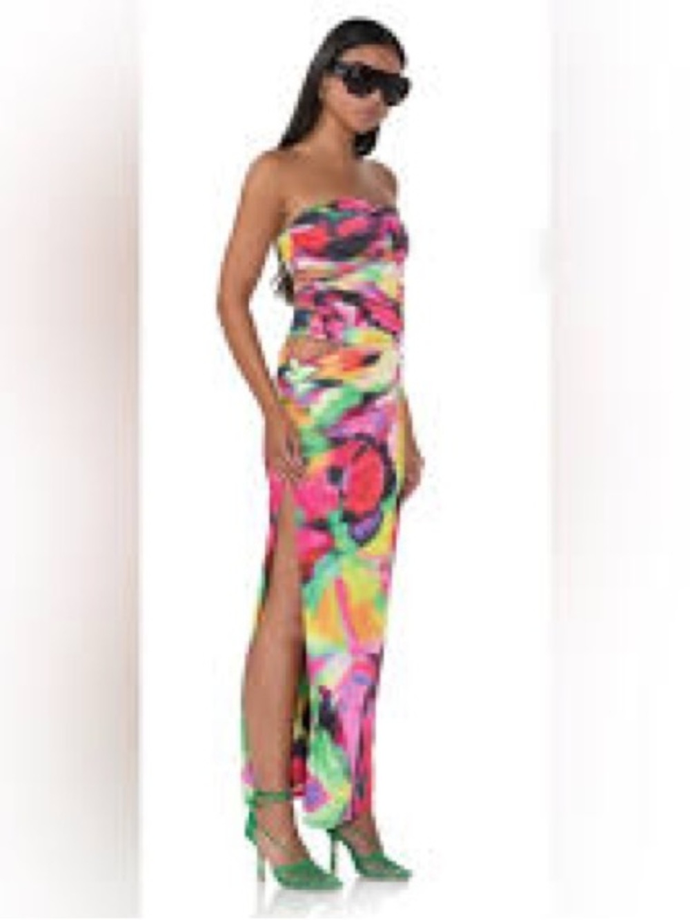 AFRM Multicolor Floral Cutout Ruched Strapless Maxi Dress Medium